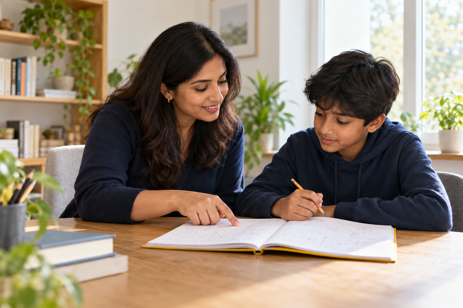 Illustrative scene of a tutor and learner exploring a notebook together